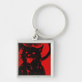 SATANICAT | Premium Keychain Fyrkantig Silverfärgad Nyckelring