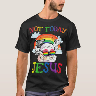 Sataniska HBT-Q Inte i dag Jesus Sloth Cat Hund go T Shirt