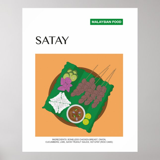Satay Malaysia Travel Food Wall Art Poster (Framsidan)