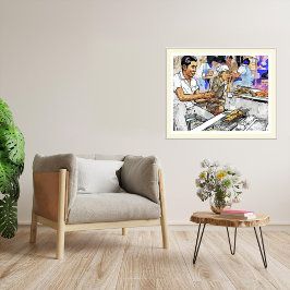 Satay Seller - Utskrift av vattenfärgsbild Poster