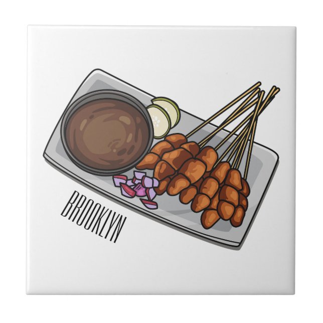 Satay tecknad illustration kakelplatta (Framsidan)