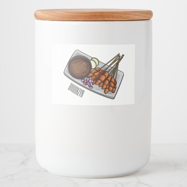 Satay tecknad illustration mat etiketter (Framsida)