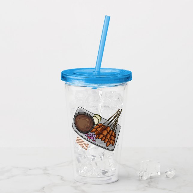 Satay tecknad illustration take away mugg (Baksida Ice)