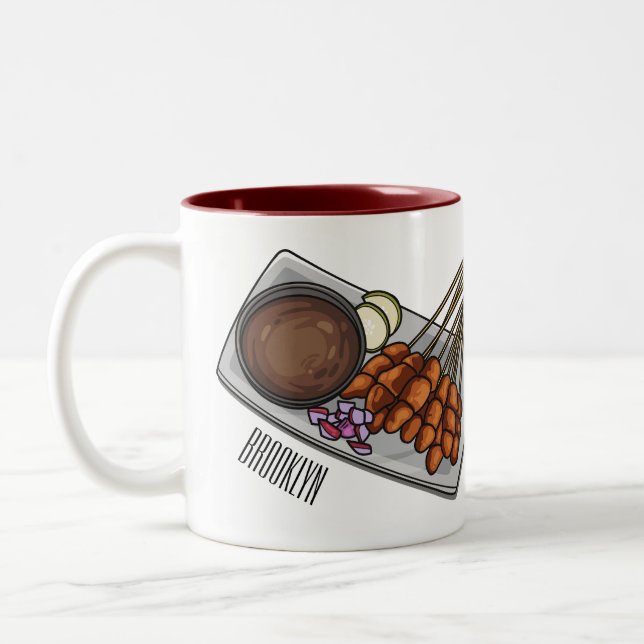Satay tecknad illustration Två-Tonad mugg (Vänster)