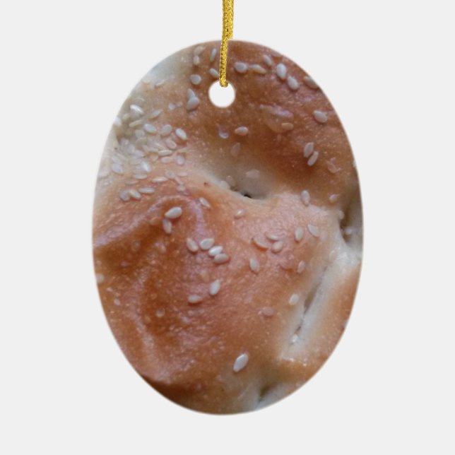 Säte på trähyllor, friska livsmedel, rullar julgransprydnad keramik (Framsidan)