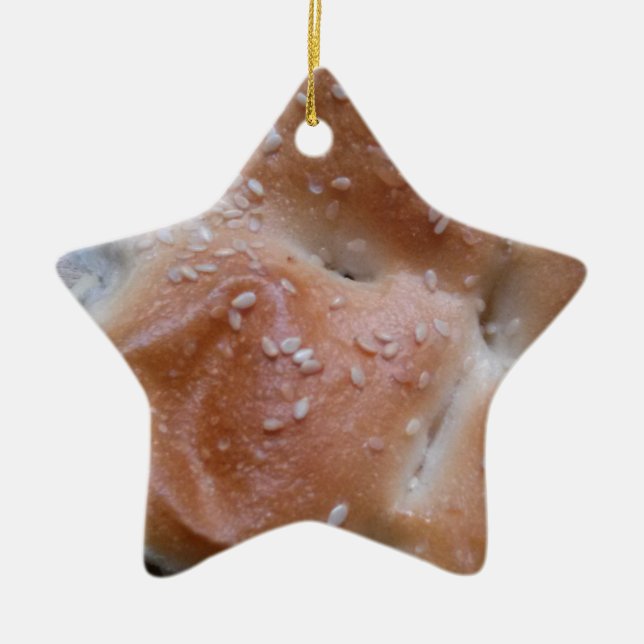 Säte på trähyllor, friska livsmedel, rullar julgransprydnad keramik (Framsidan)