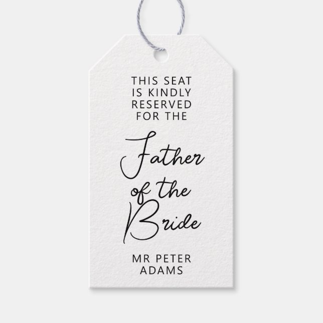 Säte reserverat för Far i Svartvit Presentetikett (Framsidan)