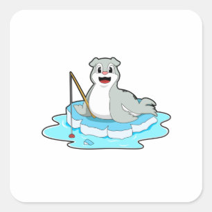 Säte vid fiske med fiskstav fyrkantigt klistermärke