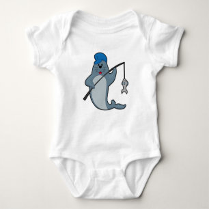 Säte vid fiske med fiskstav och fisk t shirt