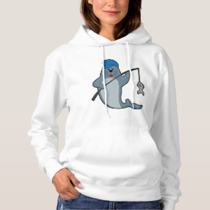 Säte vid fiske med fiskstav och fisk t shirt