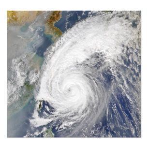 Satellit- avbilda av en typhoon fototryck