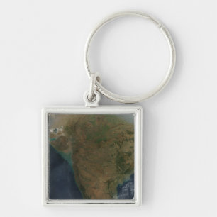Satellit- beskåda av centralen Indien Fyrkantig Silverfärgad Nyckelring