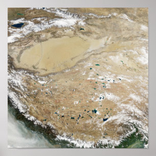 Satellit- beskåda av den tibetana platån poster