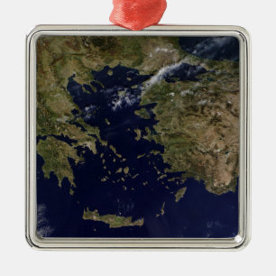 Satellit- beskåda av Grekland och Turkiet Julgransprydnad Metall