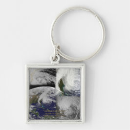 Satellite Collage View of Hurricane Sandy Fyrkantig Silverfärgad Nyckelring