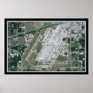 Satellite Karta Poster på flygplatsen i Detroit Me