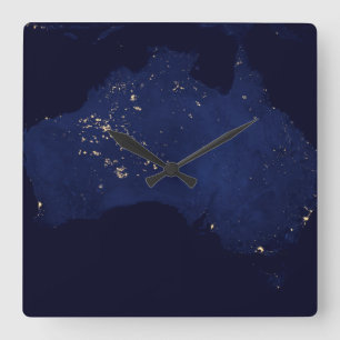 Satellite the Natt Ljus of Australia. Fyrkantig Klocka
