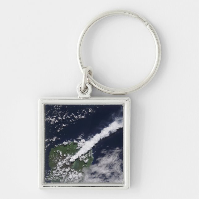 Satellitvy av en tjock ångplumm med rik fyrkantig silverfärgad nyckelring (Framsidan)