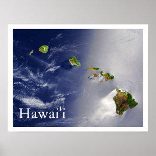 Satellitvy för Hawaiianska öarna Poster
