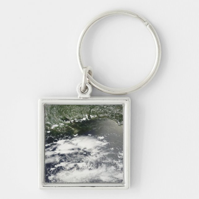 Satellitvy över oljeläckage 2 fyrkantig silverfärgad nyckelring (Framsidan)