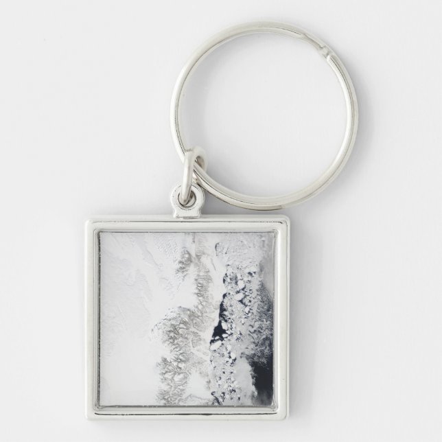 Satellitvy över östran kusten i Greenlan Fyrkantig Silverfärgad Nyckelring (Framsidan)