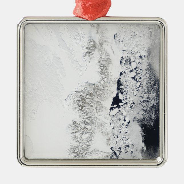 Satellitvy över östran kusten i Greenlan Julgransprydnad Metall (Framsidan)