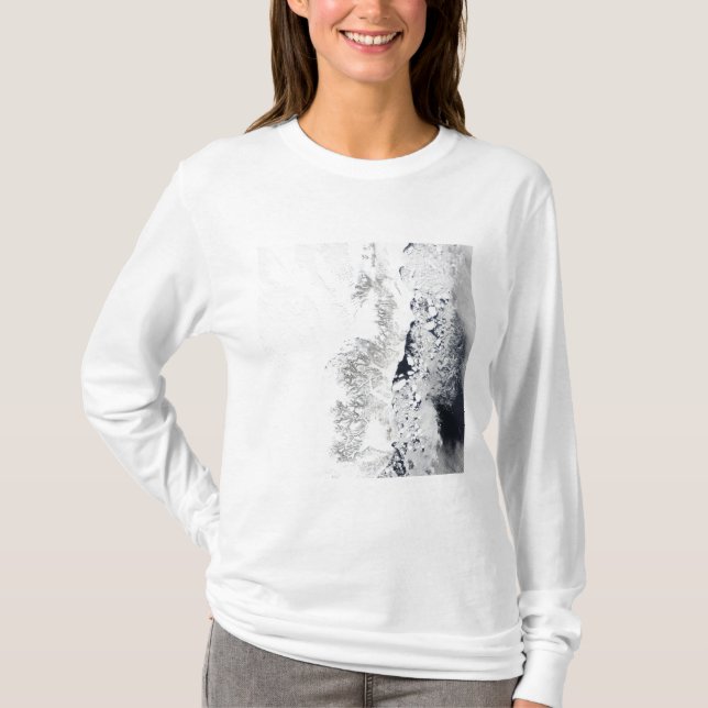 Satellitvy över östran kusten i Greenlan T-shirt (Framsida)