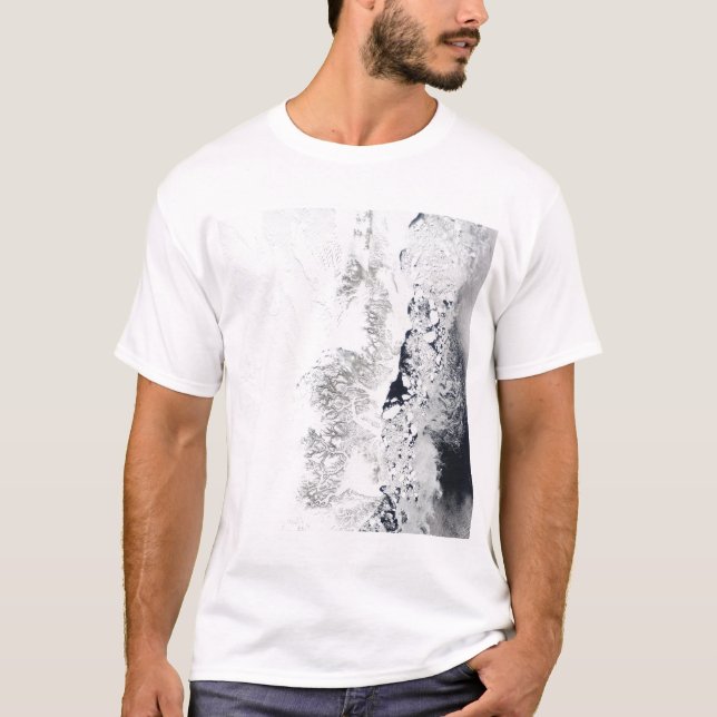 Satellitvy över östran kusten i Greenlan T Shirt (Framsida)