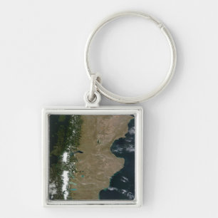 Satellitvy över regionen Patagonien Fyrkantig Silverfärgad Nyckelring