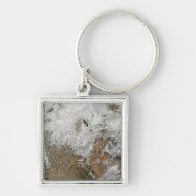 Satellitvy över westerna Stater Fyrkantig Silverfärgad Nyckelring (Framsidan)