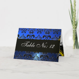 SÄTEN BLUE BLACK WHITE DAMASK SAPPHIRE BORD HELGKORT