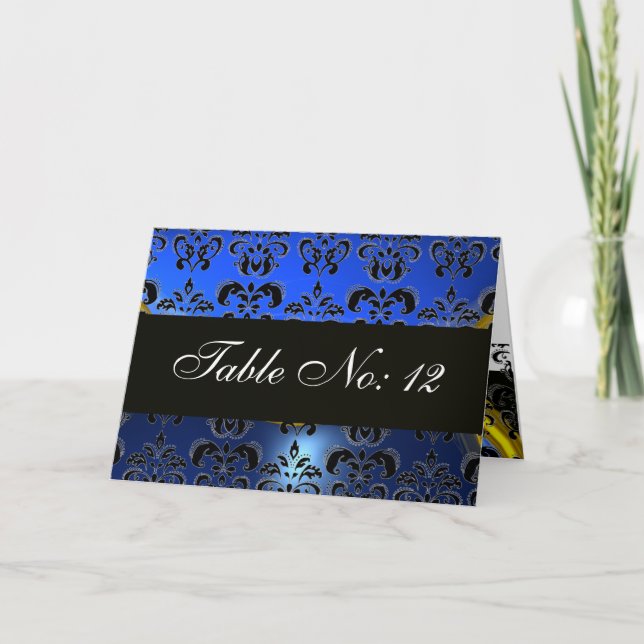 SÄTEN BLUE BLACK WHITE DAMASK SAPPHIRE BORD HELGKORT (Framsida)