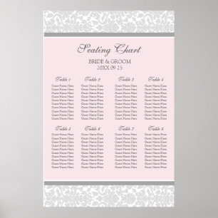 Sätesdiagram 8 Bord Rosa Grått Damask Poster