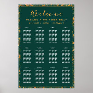 Sätesdiagram för 12 Bord Emerald Grönt & Guld Blom Poster