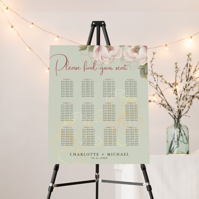 Sätesdiagram för 12 Bord och  Blommigt Bröllop Poster (Skapare uppladdad)