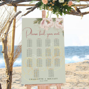 Sätesdiagram för 14 Bord och Blommigt Bröllop Poster