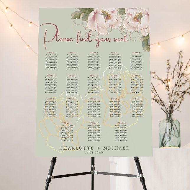 Sätesdiagram för 18 Bord och  Blommigt Bröllop Poster (Skapare uppladdad)