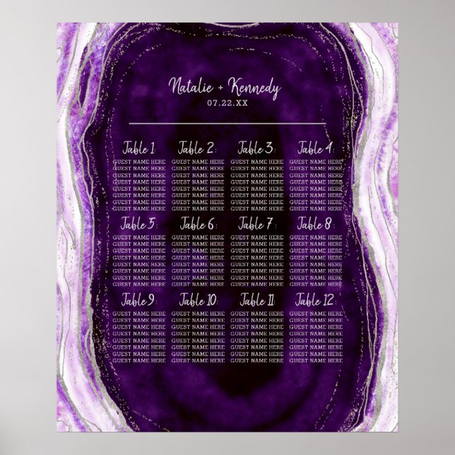 Sätesdiagram för Ametyst Lila Geode Bröllop Bord Poster (Framsidan)