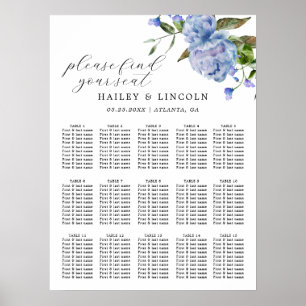 Sätesdiagram för blå Blommigt Bröllop Poster