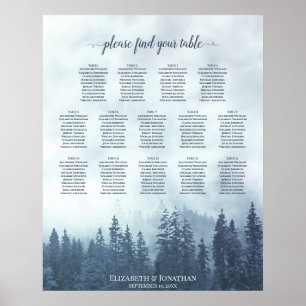 Sätesdiagram för blå Gräs Träd 14 Bord Bröllop Poster
