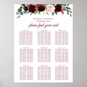 sätesdiagram för blommigt bröllop poster
