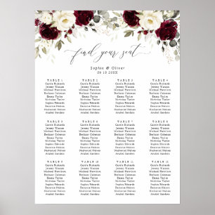 Sätesdiagram för blommigt Burgundy White Guld Bröl Poster