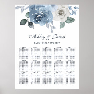 Sätesdiagram för blommigt Dusty Blue Ro Bröllop Poster