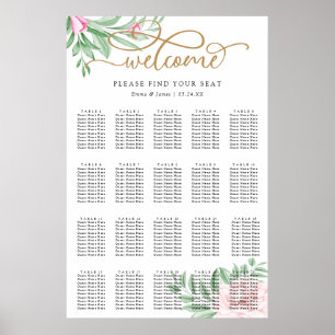 Sätesdiagram för Blommigt Eucalyptus Bröllop Poster