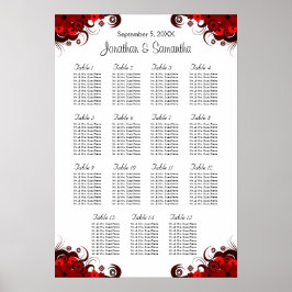 Sätesdiagram för blommigt Röda och vita 15 Bröllop Poster