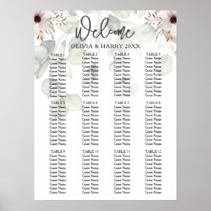 Sätesdiagram för Bord Eucalyptus Blommigt Bröllop Poster