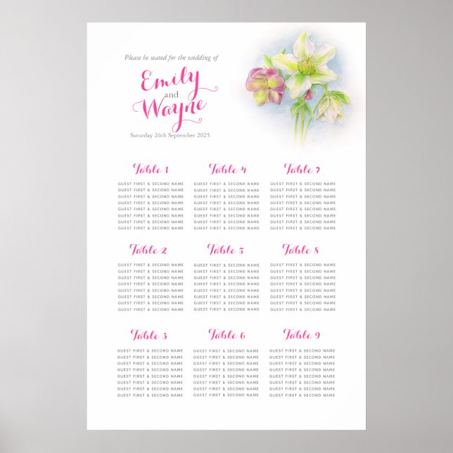 Sätesdiagram för Bröllop bord i Hellebore Poster (Framsidan)