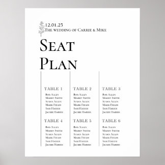 Sätesdiagram för bröllop för 6 bord poster
