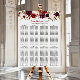 Sätesdiagram för Burgundi Blommigt 16 Bord Bröllop Poster