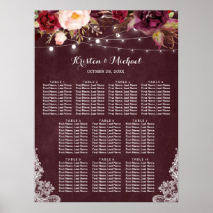 Sätesdiagram för Burgundy Blommigt Ljus Snöre Bröl Poster